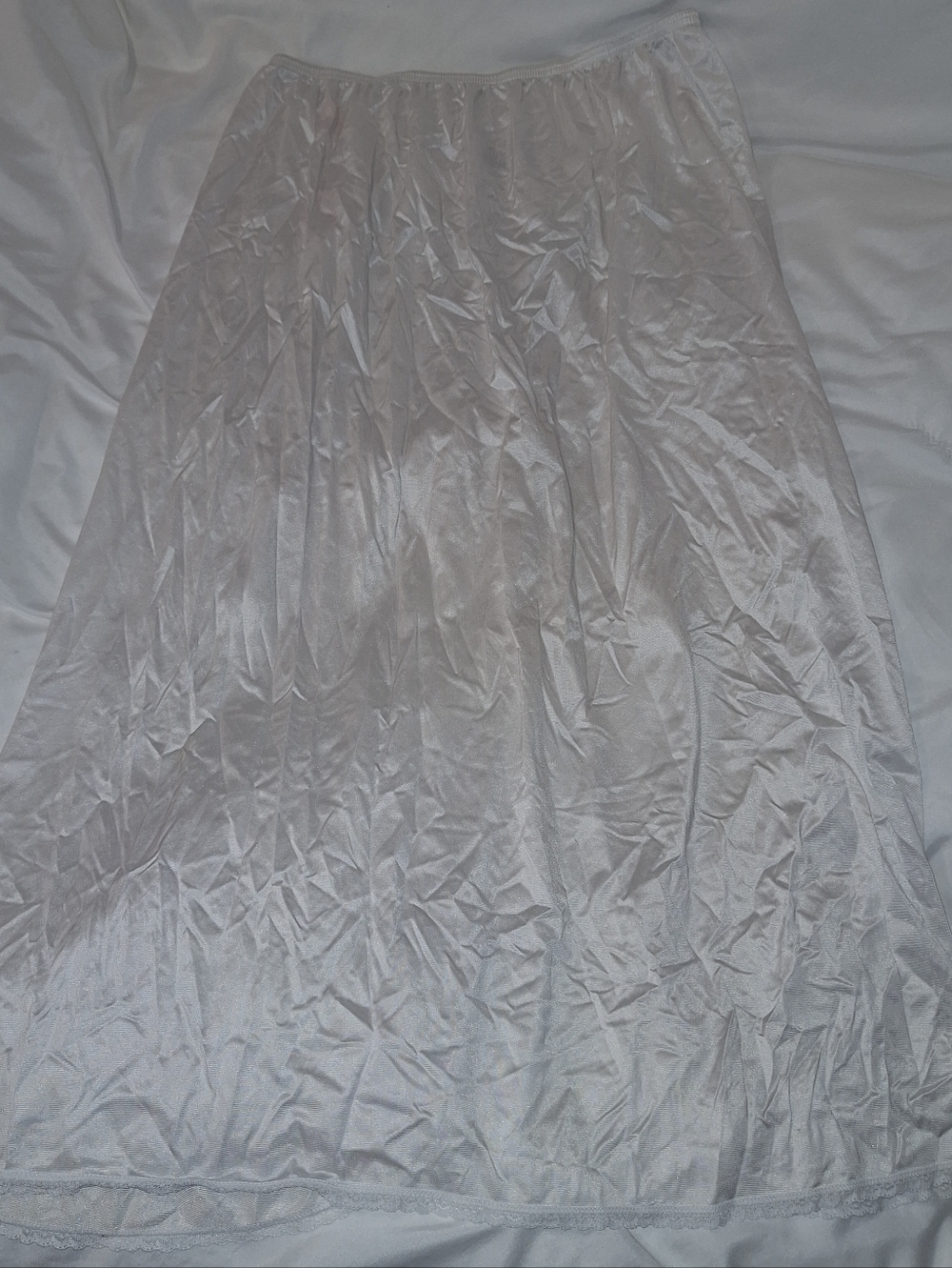 Vanity Fair White Satin Slip Skirt Large With Slit Vintage